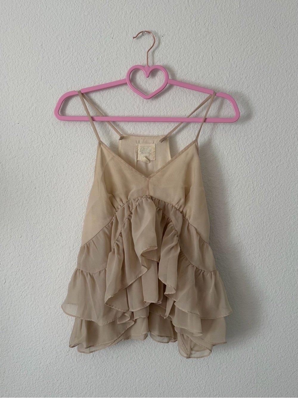 Flowy Beige Ruffle Spaghetti Strap Tank